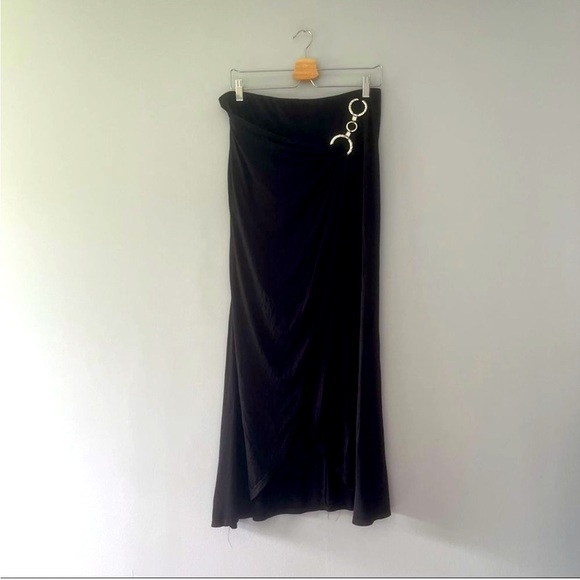 VENUS Dresses & Skirts - Venus black wrap high waisted cinched ruched knot slit draped maxi skirt coverup